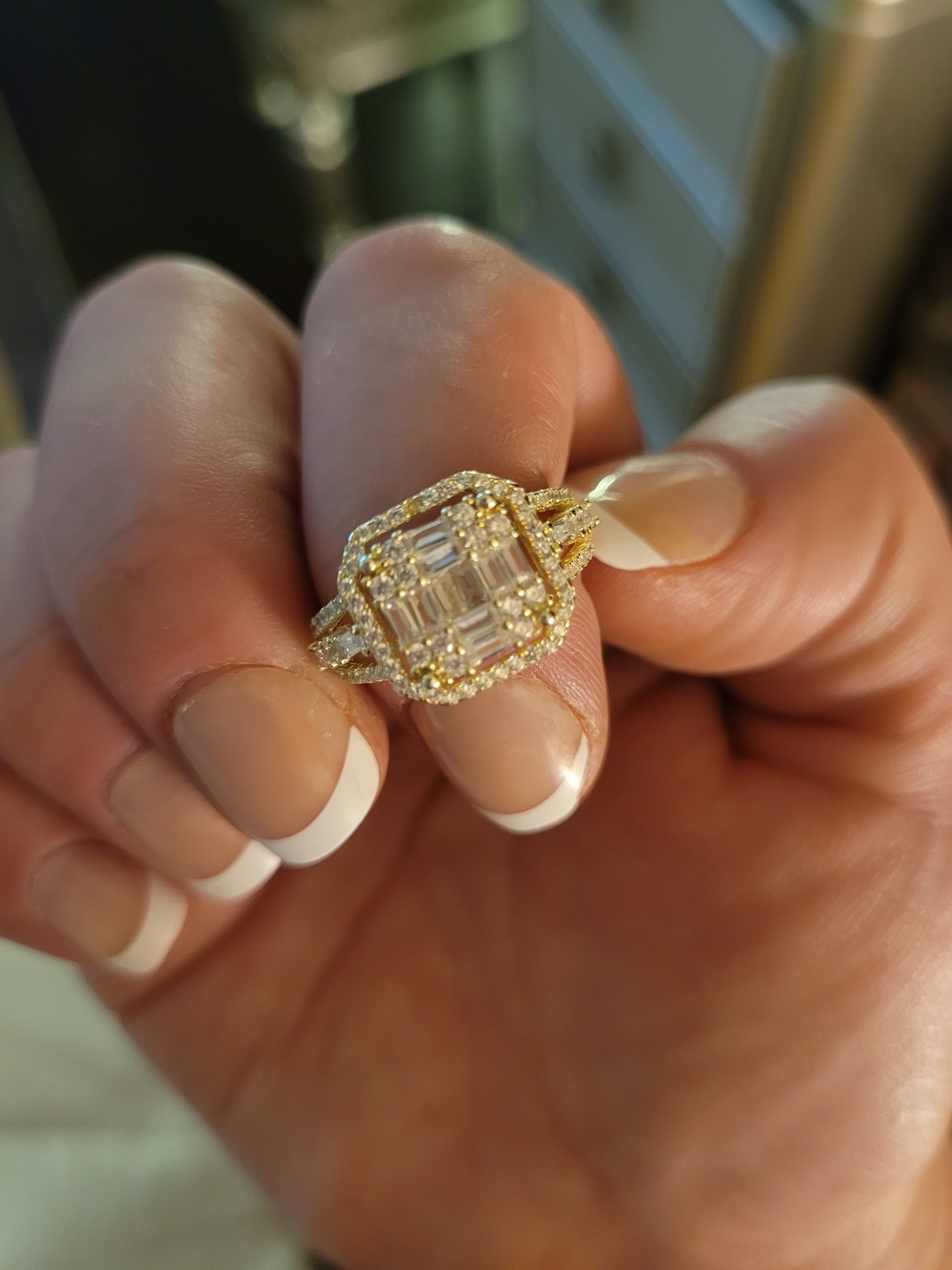 Classic Gold Halo Emerald-Cut Diamond Ring - Gold